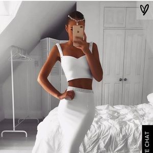 Lulus WYNNE WHITE BEADED TWO-PIECE MAXI DRESS